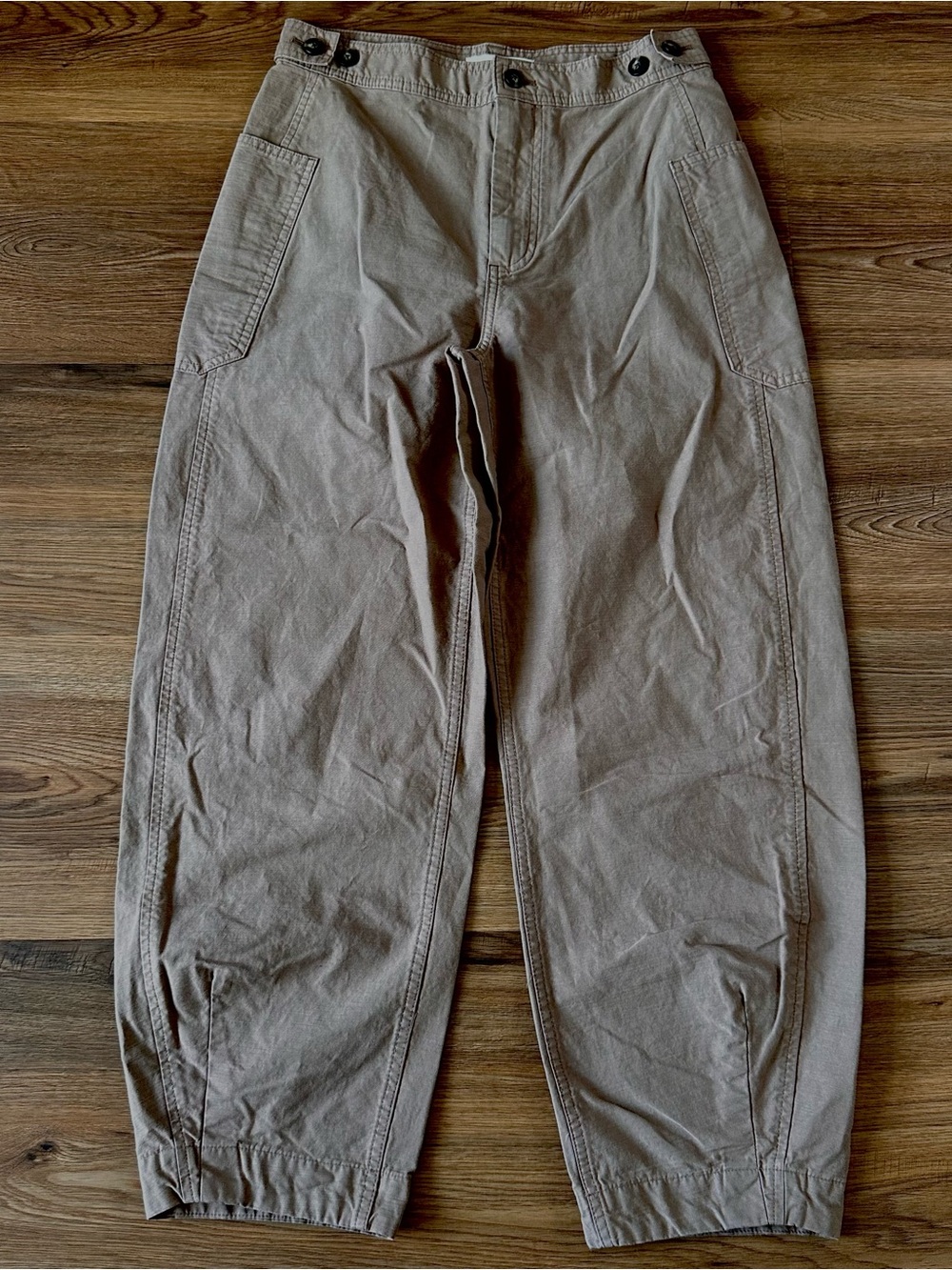 Everlane The Fatigue Barrel Pant Organic Cotton Linen Women 4 Brown High Rise